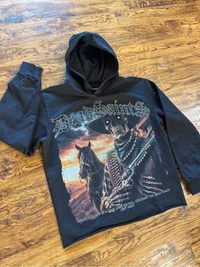 💀 Dead Saints Left Point Black Graphic Pullover Hoodie